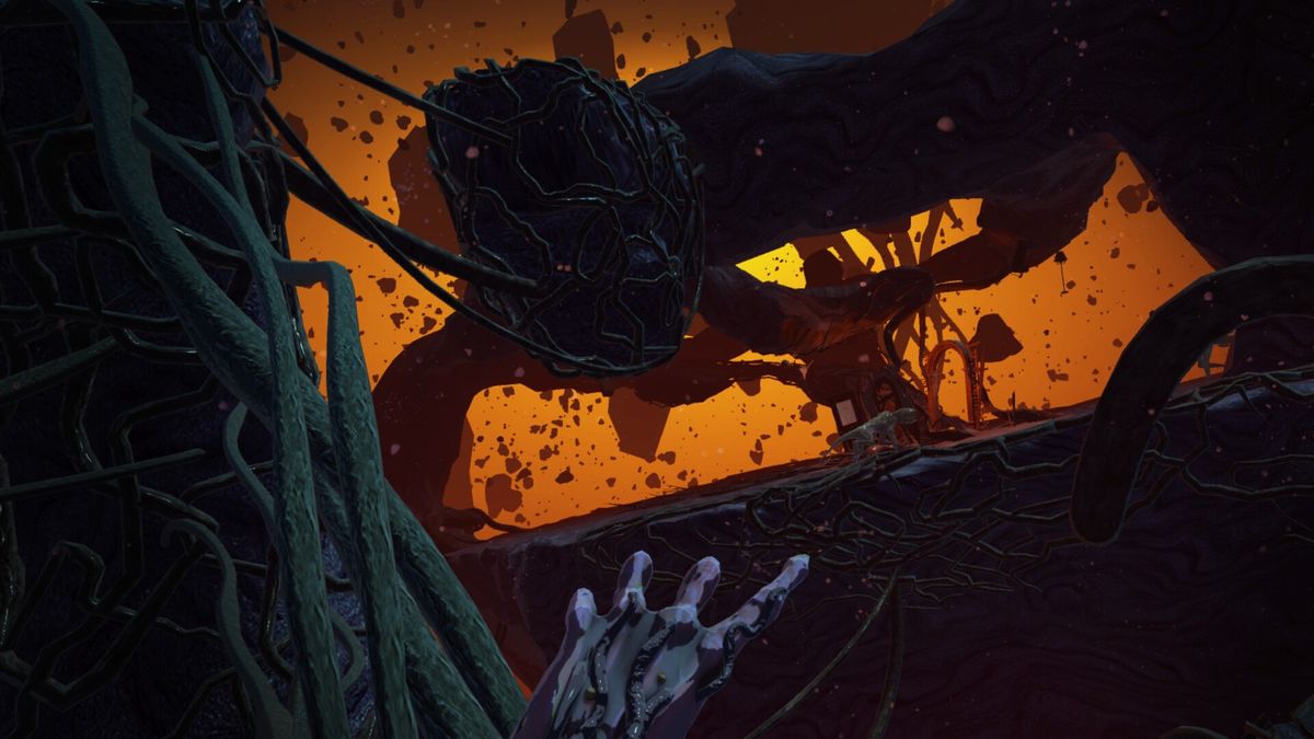 Will Byers的记忆碎片在空中漂浮，画面呈现他童年卧室的扭曲幻象，墙上出现裂缝