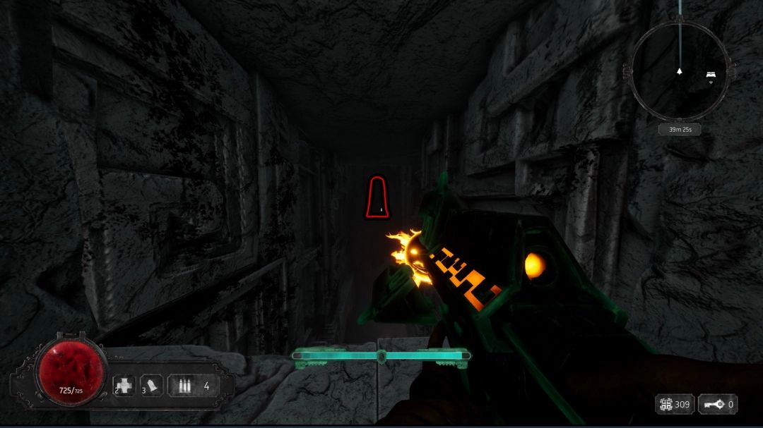 密室内部场景，中央悬浮着等离子发射器，四周布满能量导管与警示标志