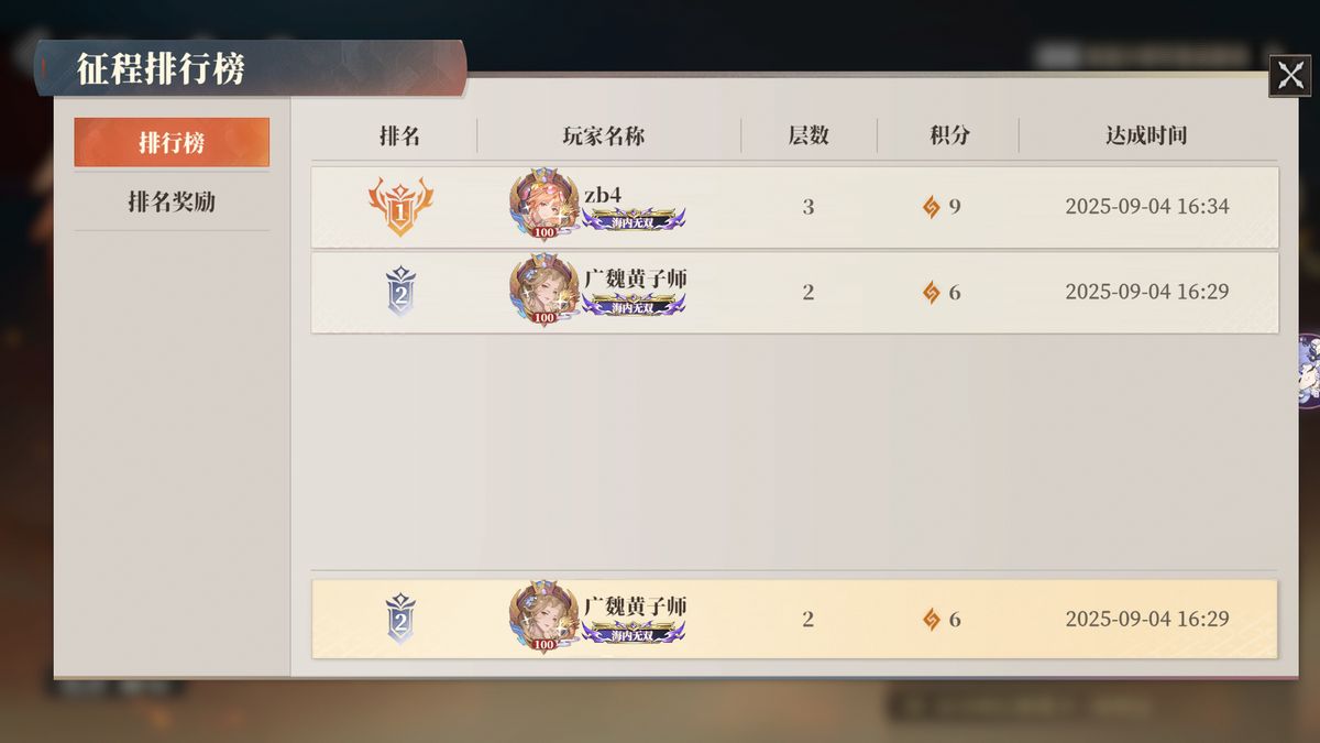 排行榜奖励预览界面，列出不同排名区间对应的额外奖励，包括稀有道具与限定称号