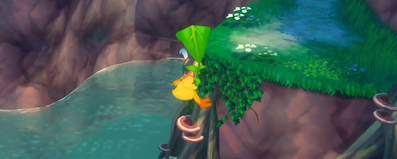 玩家在《牧场物语 来吧！风之繁华集市》中操作角色跳跃接近树木，正在进行一级风上树的关键动作演示