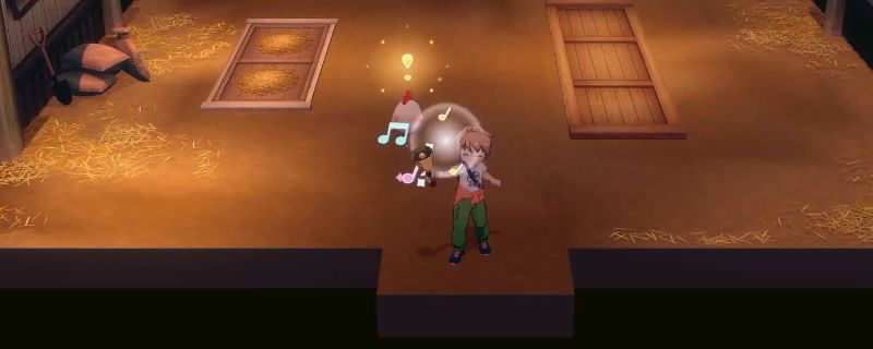 《牧场物语 来吧！风之繁华集市》中玩家在农舍前摇铃召唤动物，一群牛和羊正从牧场方向走来，画面充满田园气息