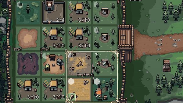 玩家在不同地形上建造建筑的动态过程，包括农场、兵营、法师塔等，展现基地建设的策略布局