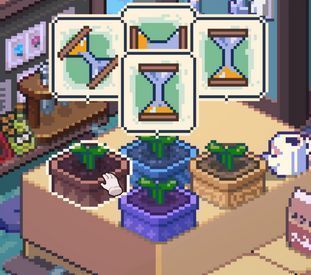 玩家在花店内操作界面，正在选择种子与药剂进行配对种植