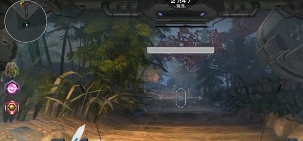 机甲正面特写图，展示其厚重装甲与低重心结构，腿部设计粗壮，适合地面行进