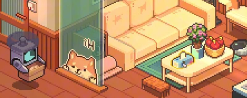 雪莉面包店二楼卧室中的魔法水晶球散发出蓝色光晕，雪花从天花板轻轻飘落，营造出冬日童话般的氛围