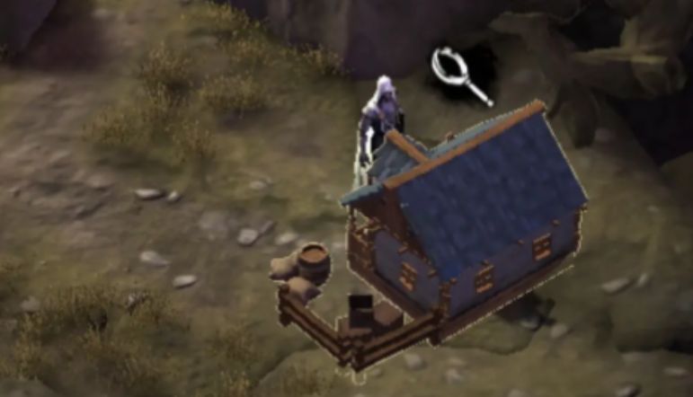 浮木沼泽夜景，泛着蓝光的巨树矗立泥潭之中，小径蜿蜒通向远处微光闪烁的草药区