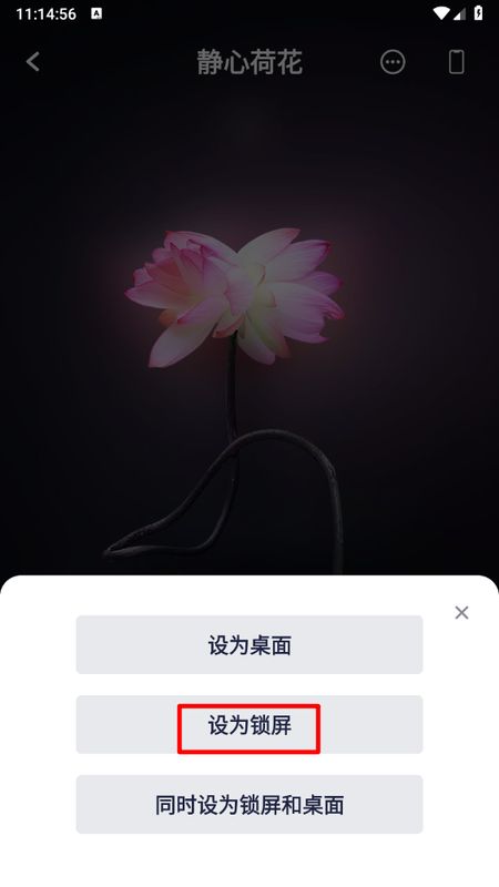 设置选项弹窗中高亮显示‘设为锁屏’功能的界面