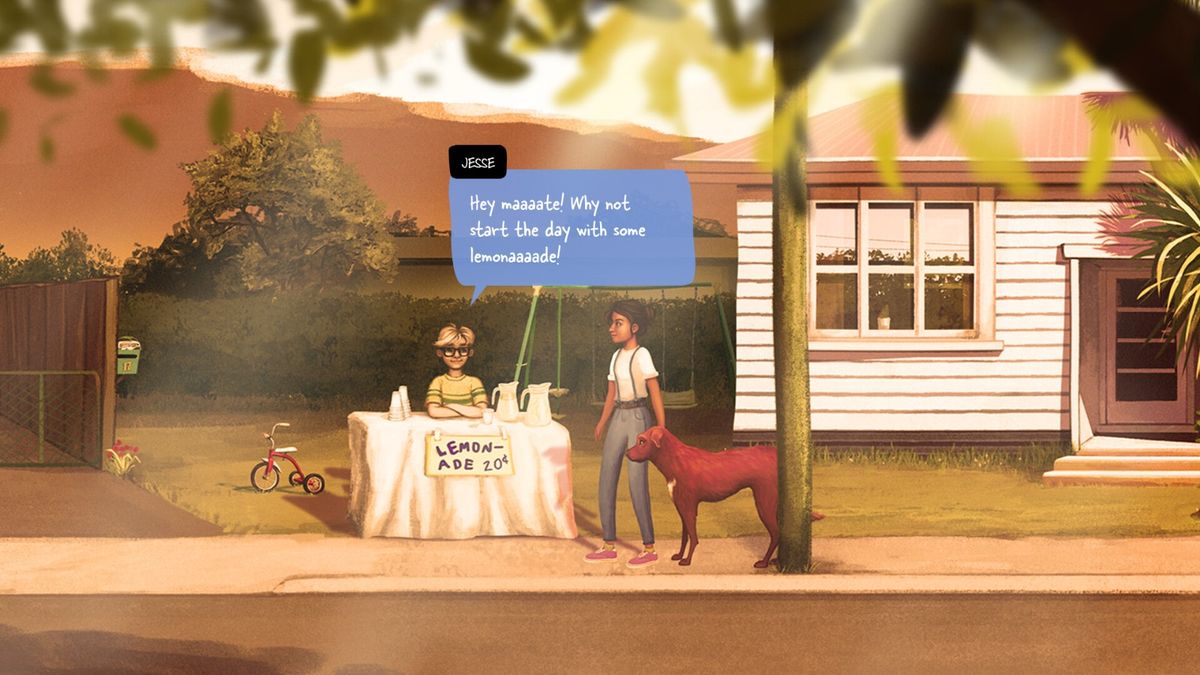 夜晚的湖边，迪雅手电筒照亮前方，树影婆娑，气氛神秘