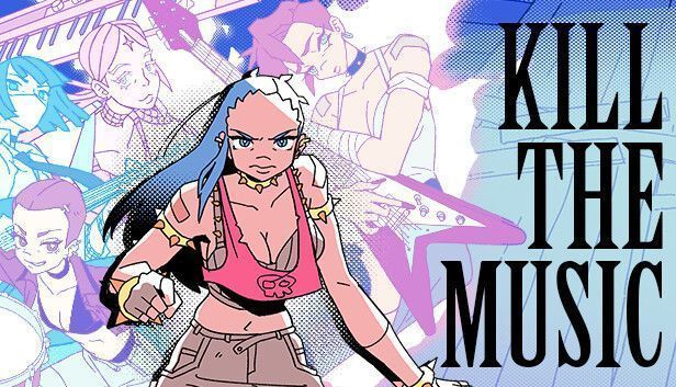 《扼杀音乐》游戏主视觉图，主角手持电吉他，背景充满音浪与火焰特效，整体风格充满摇滚张力