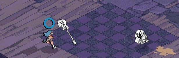 游戏战斗GIF动图，显示角色随节奏释放音波攻击，屏幕上弹幕密集，节奏点高亮提示，视觉冲击强烈