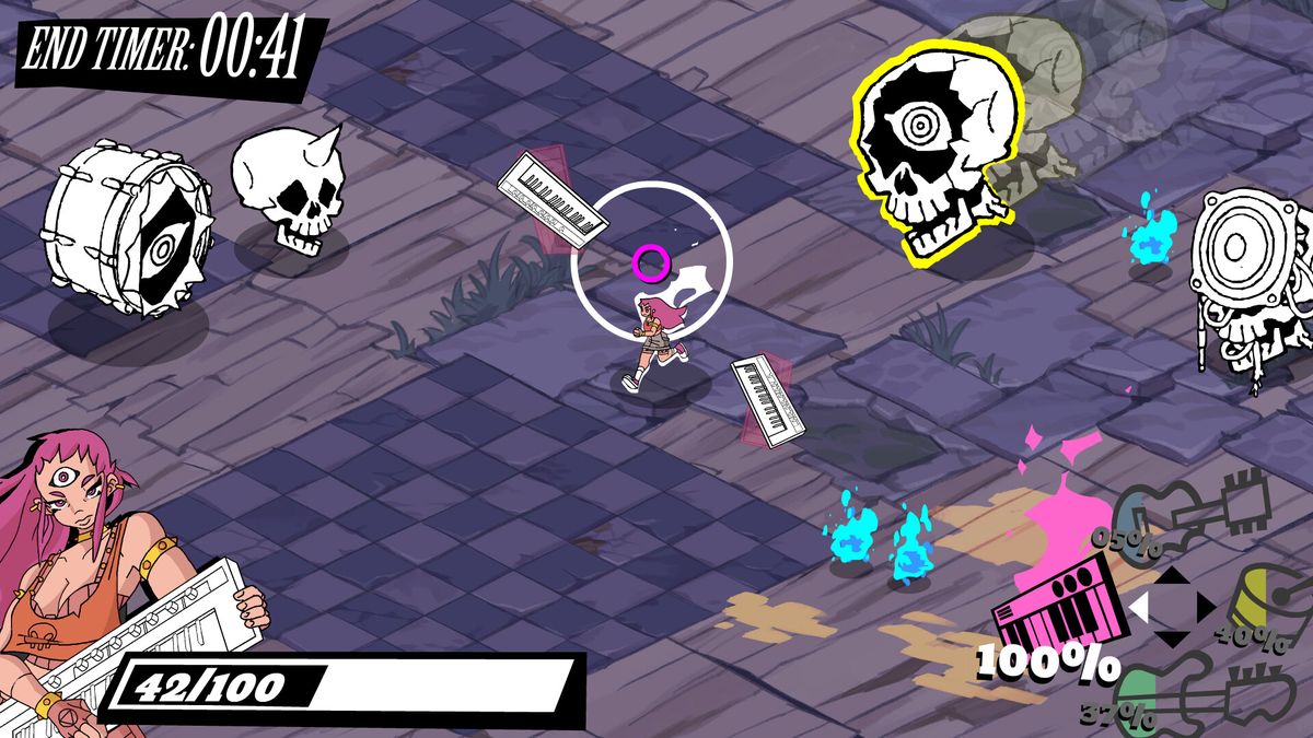 角色发动独奏技能的瞬间，舞台灯光炸裂，音符化作能量波席卷全场，敌人被音浪吞噬