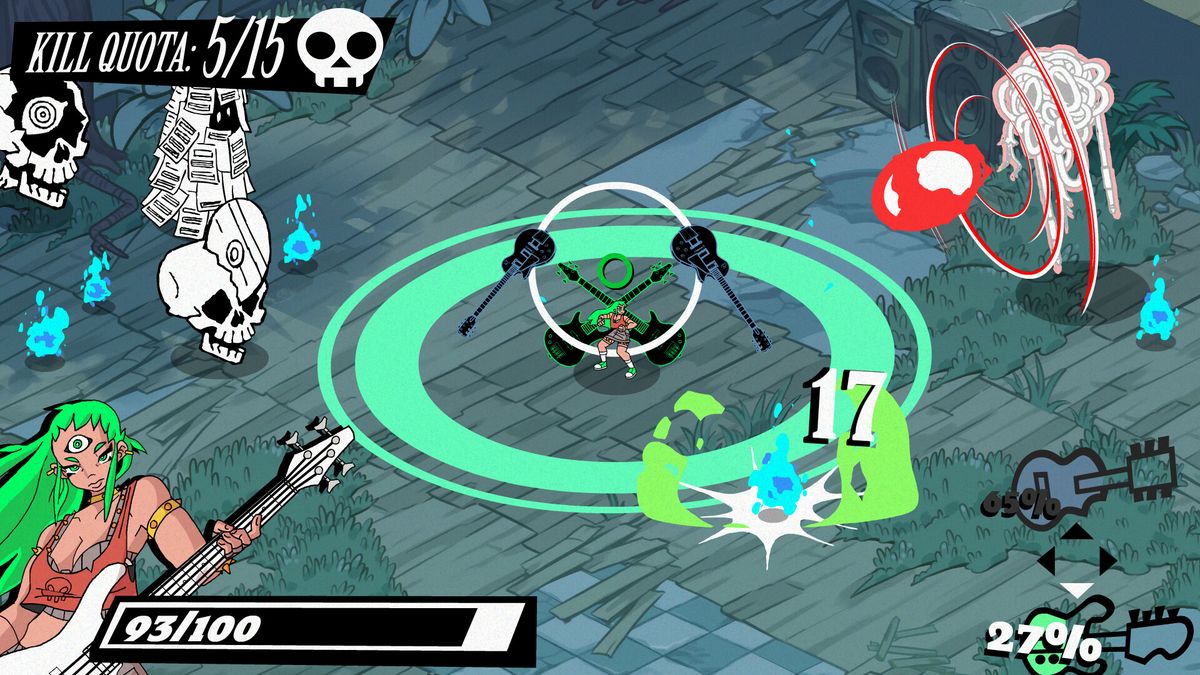 游戏UI界面展示，包含节奏点提示、独奏槽、生命值与技能栏，设计极具现代感与音乐元素