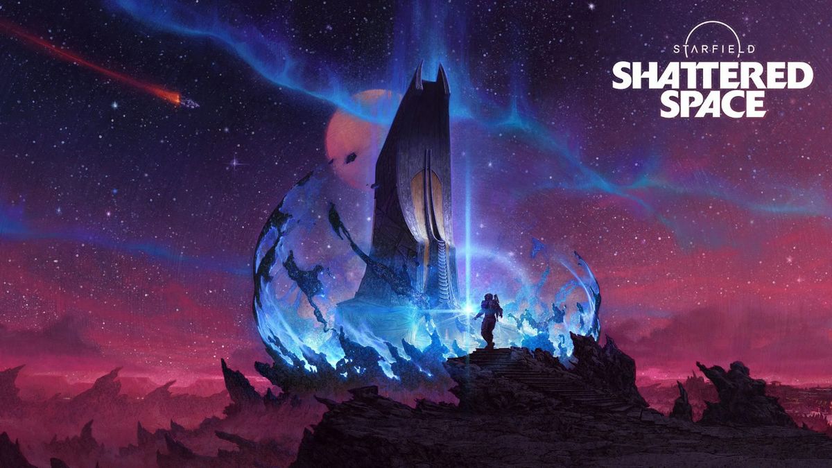 《星空》游戏画面展示，飞船在星空中飞行，背景为绚丽星云，角色站在空间站外进行探索