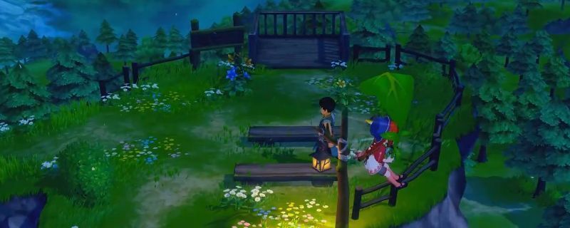 《牧场物语 来吧！风之繁华集市》中后山金矿区域的场景，角色站在山坡上准备挖掘矿石，周围环境清新自然，树木与岩石分布清晰