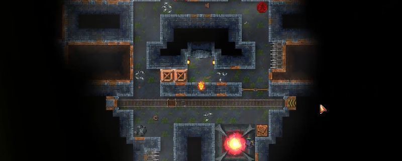 《地牢战争3》第十四关游戏画面，显示毒系陷阱与绞肉机装置协同作战，敌人在绿色毒雾中被绞杀