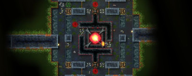 《地牢战争3》第六关铁格要塞 gameplay 截图，显示灵魂收割器在生怪点附近释放紫色范围能量波，周围敌人被持续伤害