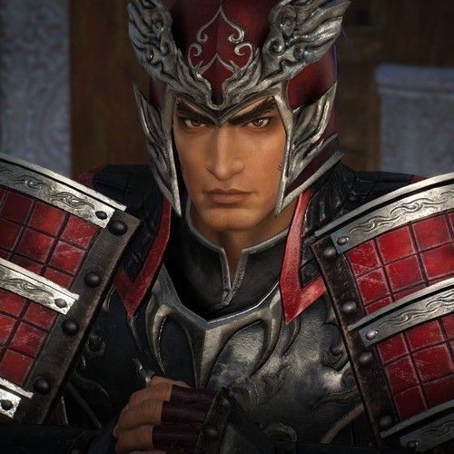 太史慈在《真三国无双：起源》中的角色立绘，身穿红色铠甲，手持长戟，气势逼人