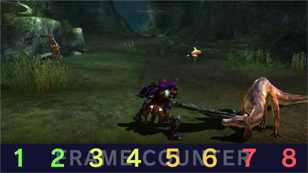 图表显示《怪物猎人GU》中攻击命中时的帧停顿分布