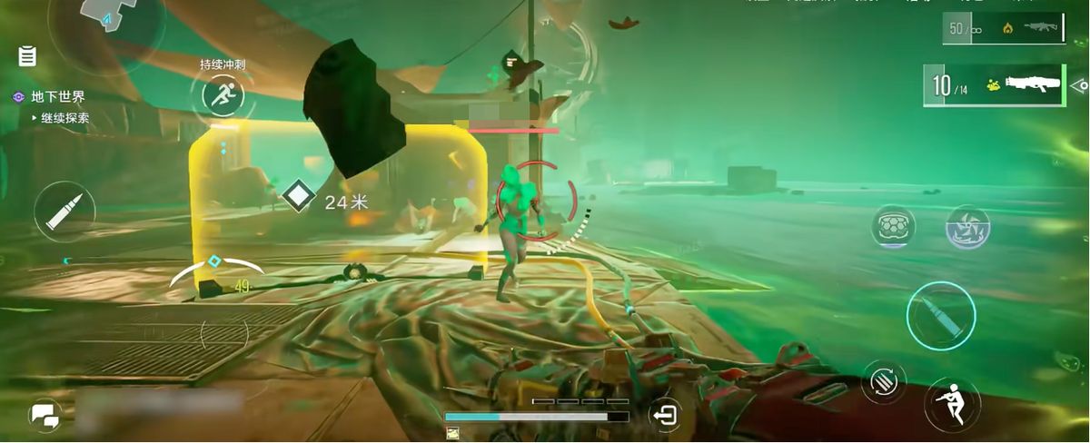 时空追猎模式战斗场景，多名玩家在废弃实验室中与机械敌人交火，画面充满爆炸与光影特效