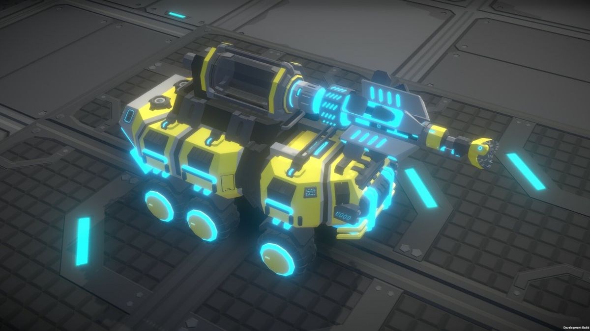 外星星球探索画面，红色沙漠星球上，小型侦察单位正在扫描遗迹