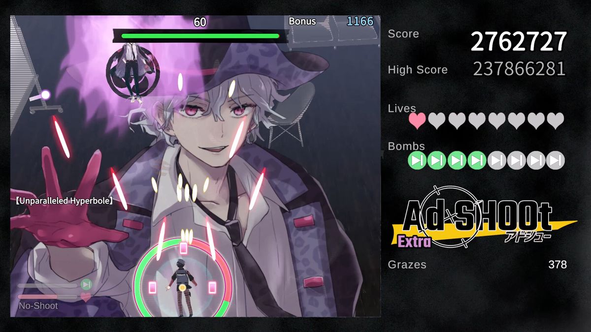 游戏内BOSS战场景，一名西装革履的广告代言人悬浮空中，周围环绕着由汉堡图标组成的环形弹幕，视觉冲击力极强