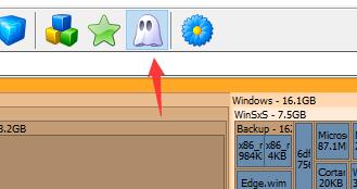 幽灵图标开启后显示灰色区域，表示无法扫描的系统或受保护文件