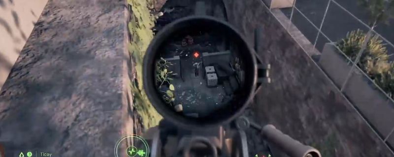 《战地6》帝国之州地图中一名机枪手占据高台，居高临下扫射下方街道行进的敌人，火光与子弹轨迹交织