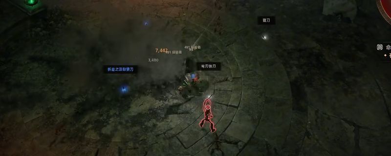 《泰坦之旅2》游戏中战士在神庙场景与成群小怪战斗的画面，地面遍布敌人尸体，角色装备闪耀金色光芒