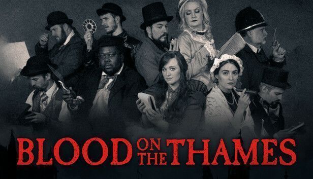 《泰晤士河上的鲜血》游戏主视觉图，展现维多利亚时代伦敦河畔的阴暗街景，雾气弥漫，灯光昏黄，充满悬疑氛围