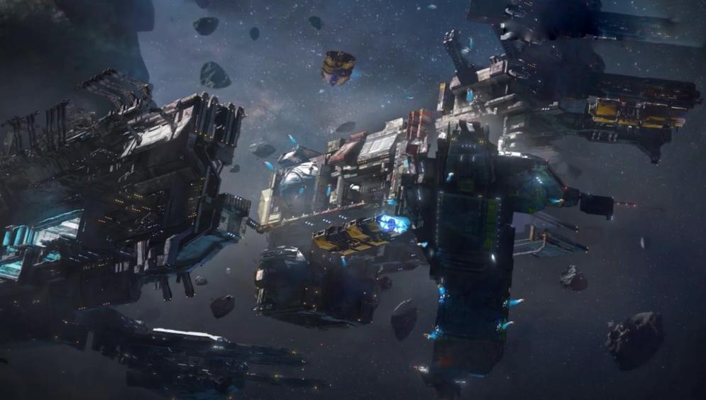 升级后的基地建筑群俯瞰图，结构更精细，灯光系统更完善