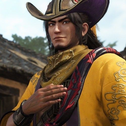 周仓的角色立绘，身穿暗红色战衣，肌肉虬结，手持长柄武器，眼神凶悍，充满爆发力