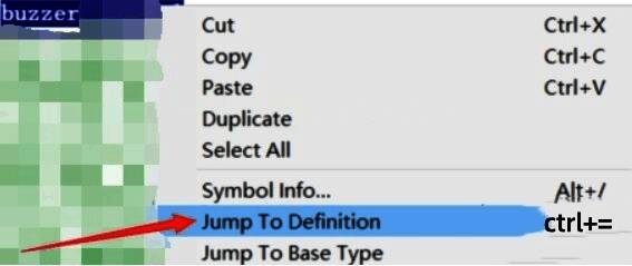 右键菜单展开，光标悬停在Jump to Definition选项上，界面清晰显示跳转功能入口