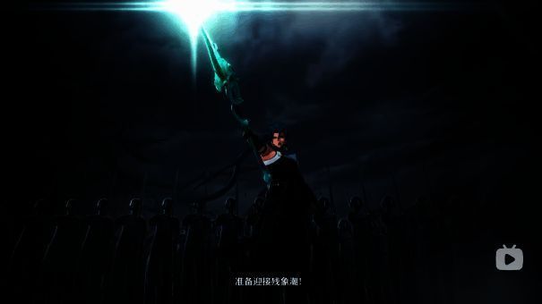 忌炎手持巨刃，立于战场中央，身后是爆炸的火光与残破的机械残像