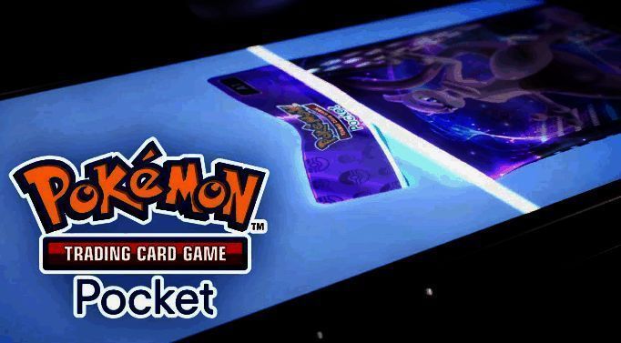 《宝可梦集换式卡牌Pocket》游戏界面展示卡包抽取画面，背景为经典宝可梦角色与卡牌特效