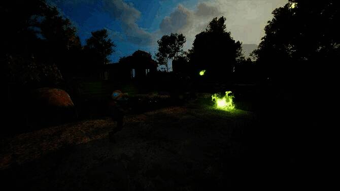 青蛙战士跳跃躲避虫族喷吐的酸液，动作流畅，场景细节丰富，光影效果逼真