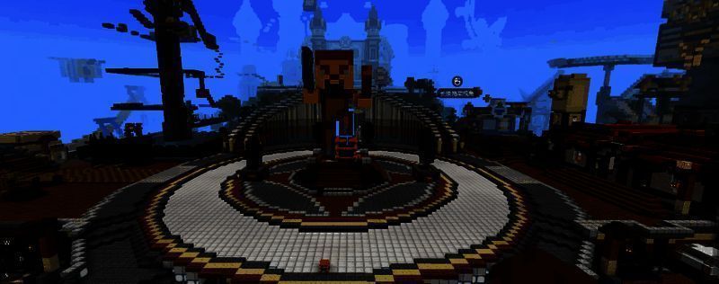 玩家在城堡跑酷关卡中跳跃穿梭，脚下是悬空的方块平台，背景为高耸的中世纪风格塔楼