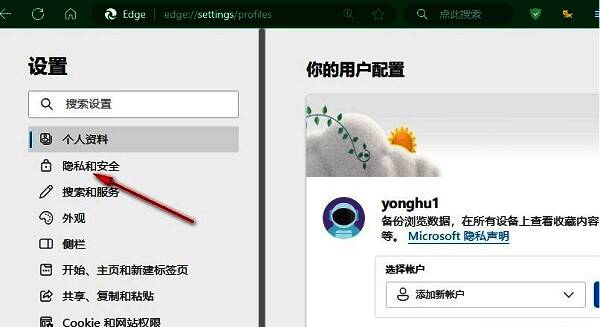 隐私和安全页面中‘防止跟踪’选项区域截图，突出显示跟踪防护开关