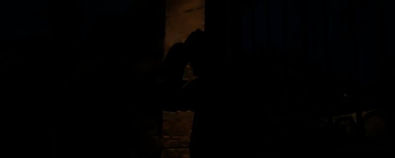 《四海兄弟：故乡》游戏中主角手持匕首进行潜行暗杀的瞬间，背景为昏暗的街道与巡逻敌人