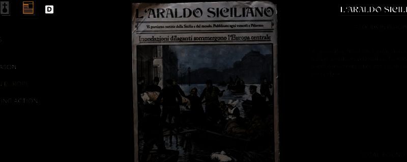 《四海兄弟：故乡》中一张泛黄的新闻报纸特写，头版标题讲述城市犯罪事件，背景为老式印刷字体与边框装饰