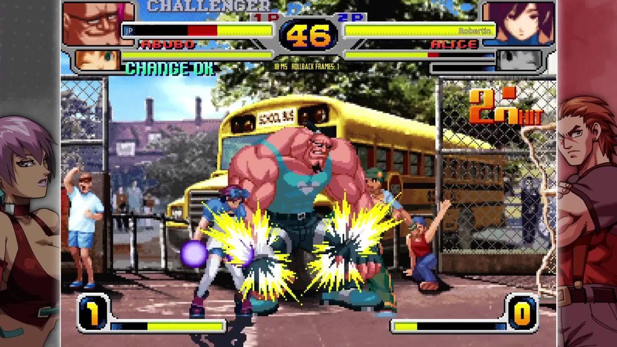 训练模式界面，左侧显示帧数判定与输入指令，右侧为角色慢动作演练