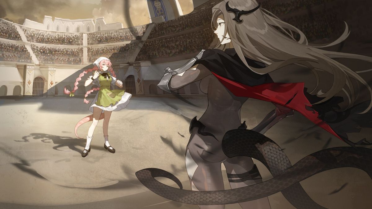 小游戏界面展示，蛇娘正在进行投掷类迷你游戏，画面色彩明快，气氛轻松