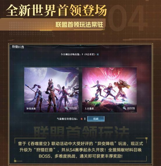 狩猎巨兽玩法界面，指挥官们组队对抗巨型机甲怪兽