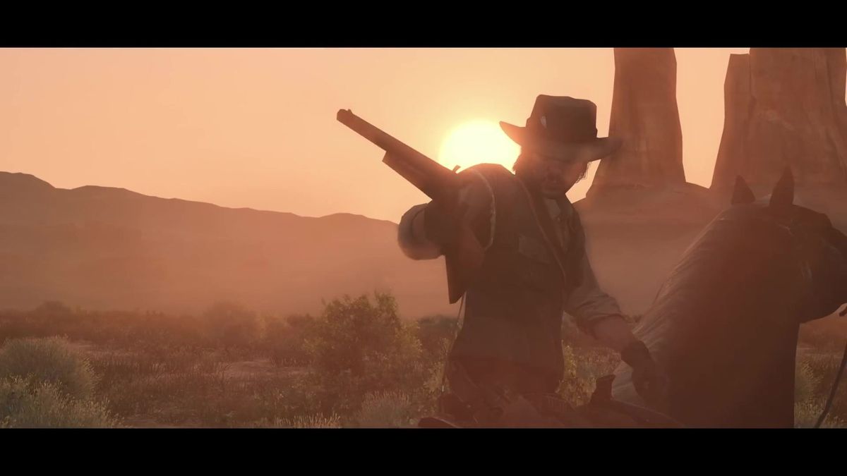 游戏截图：主角手持左轮手枪，在城镇中与敌人对峙