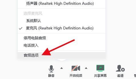 腾讯会议音频设置界面截图，显示麦克风音量调节滑块