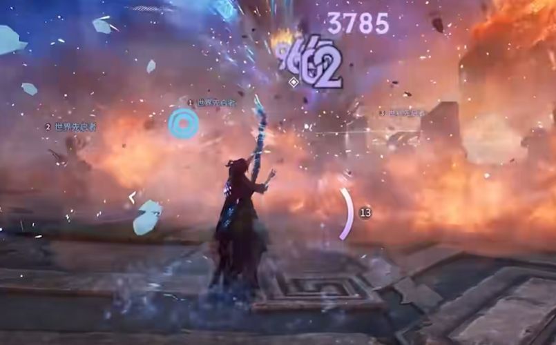 迦罗大招释放瞬间，箭雨划破天际，地面碎裂，光影交错