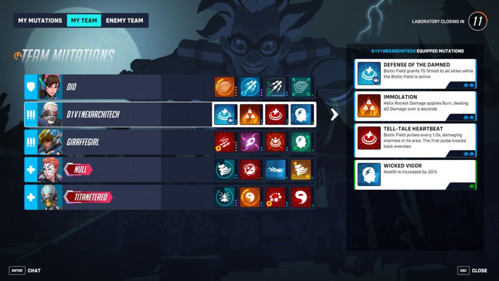 《守望先锋2》怪鼠实验室中的异变升级画面，英雄获得特殊能力强化