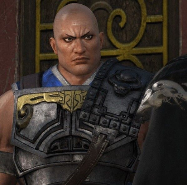 典韦角色设定图，身披重甲，手持双戟，气势威猛