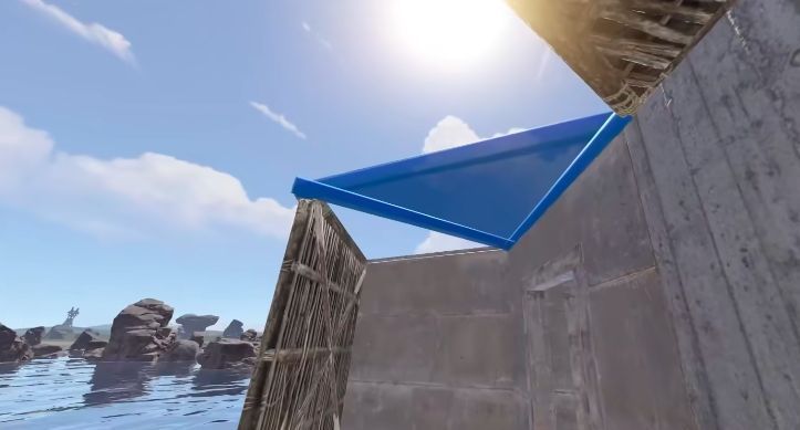 跑海模式实况图，展示木筏航行与资源收集场景