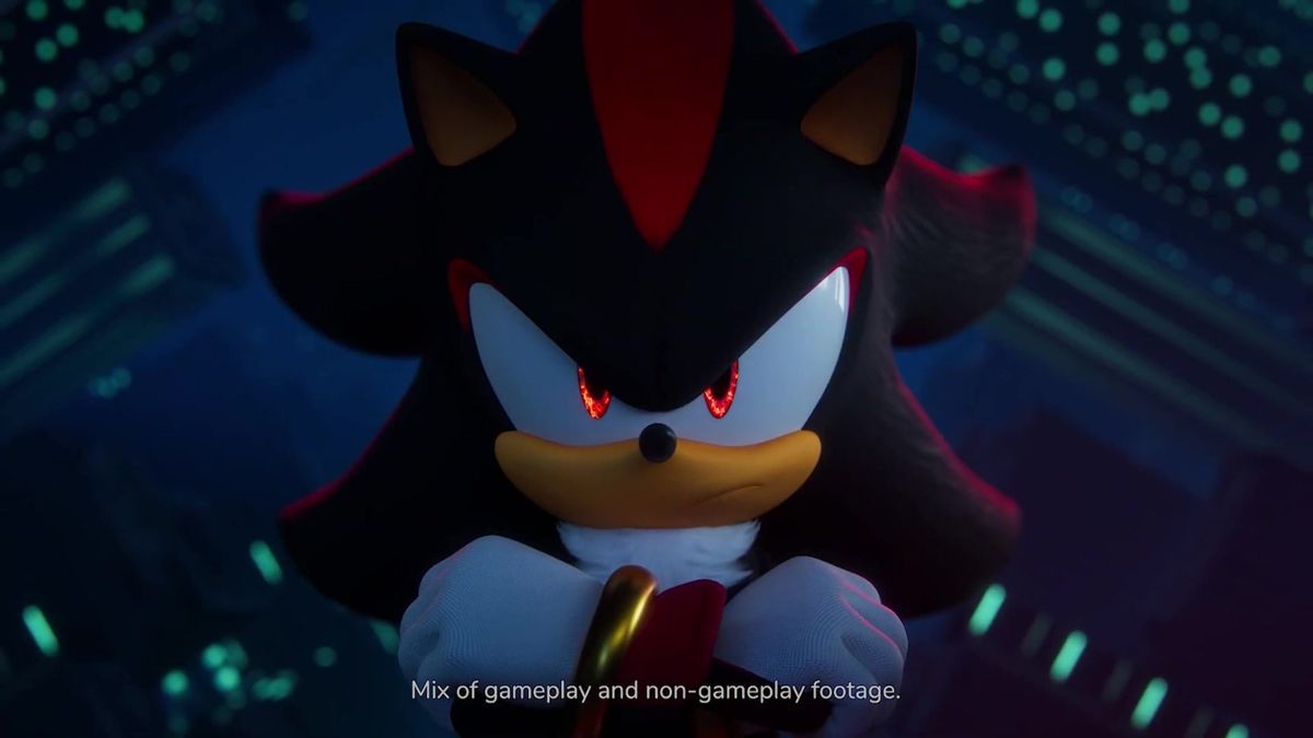 索尼克高速奔跑穿越未来都市场景，光影效果逼真