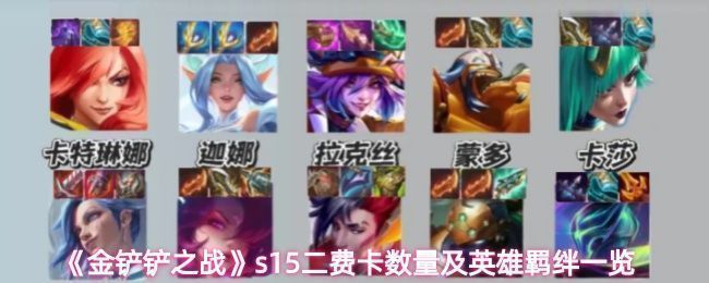 金铲铲之战S15赛季二费卡阵容搭配示意图，展示多个英雄角色形象